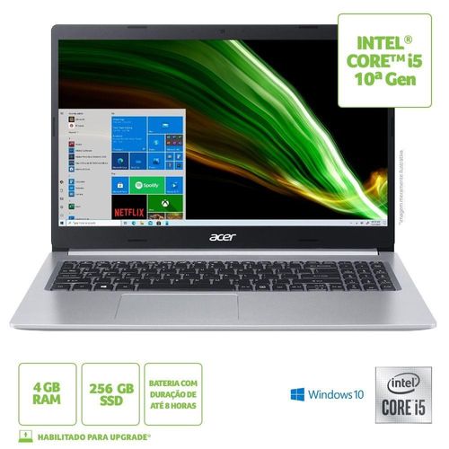 Notebook - Acer A515-54-56w9 I5-10210u 1.60ghz 4gb 256gb Ssd Intel Hd Graphics Windows 10 Home Aspire 5 15,6" Polegadas