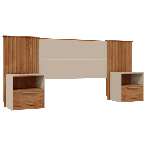 Cabeceira Extensível Lucius em MDP com 2 Mesas de Cabeceira Caemmun - Buriti / Off White Menor preço em Cabeceira Extensível Lucius em MDP com 2 Mesas de Cabeceira Caemmun - Buriti / Off White