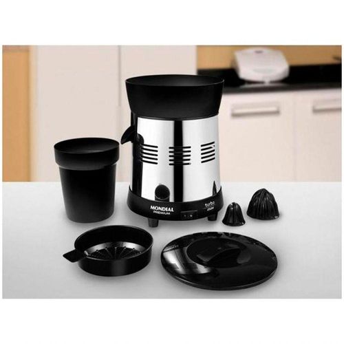 Extrator De Suco Mondial Premium 250w E-10 Preto Com Inox Bvolt Menor preço em Extrator De Suco Mondial Premium 250w E-10 Preto Com Inox Bvolt
