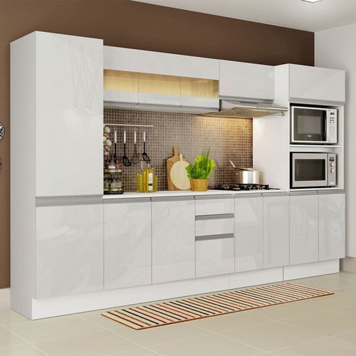 Cozinha Completa 100% MDF Madesa Smart 300 cm Modulada Com Armário, Balcão e Tampo Frentes Branco Brilho Branco Menor preço em Cozinha Completa 100% MDF Madesa Smart 300 cm Modulada Com Armário, Balcão e Tampo Frentes Branco Brilho Branco