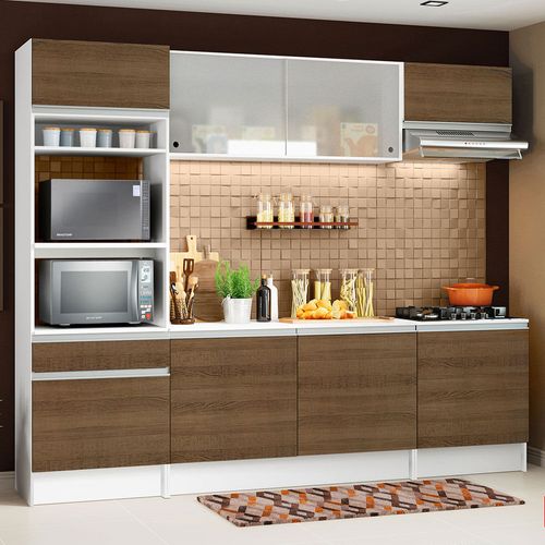 Cozinha Completa Madesa Topazio com Armário, Balcão de Pia e Tampo Branco/Rustic Branco/Rustic Menor preço em Cozinha Completa Madesa Topazio com Armário, Balcão de Pia e Tampo Branco/Rustic Branco/Rustic