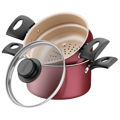 Cuscuzeira Turim Tramontina, Vermelha, 16cm, Tampa de Vidro, Antiaderente - 20266/716 Menor preço em Cuscuzeira Turim Tramontina, Vermelha, 16cm, Tampa de Vidro, Antiaderente - 20266/716