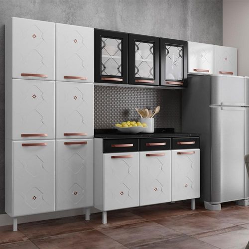 Cozinha Compacta Aço Telasul Mirage New 3vidros 3pçs Bco/pto Menor preço em Cozinha Compacta Aço Telasul Mirage New 3vidros 3pçs Bco/pto