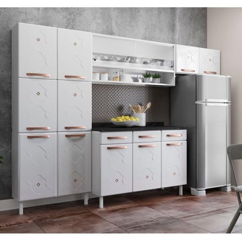 Cozinha Compacta Aço Telasul Mirage Portas De Correr 3 peças Menor preço em Cozinha Compacta Aço Telasul Mirage Portas De Correr 3 peças