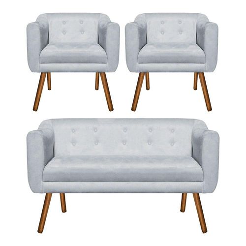 Kit Sofá Namoradeira 2 Lugares e 02 Poltronas Julia Cinza Menor preço em Kit Sofá Namoradeira 2 Lugares e 02 Poltronas Julia Cinza