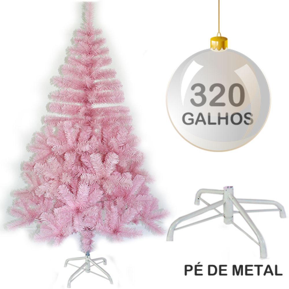 Oferta de arvore de natal 150cm rosa com 320 galhos e pe de metal | Novo  Mundo