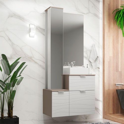 Kit Gabinete Banheiro 80cm Com Cuba E Espelheira Branco Menor preço em Kit Gabinete Banheiro 80cm Com Cuba E Espelheira Branco
