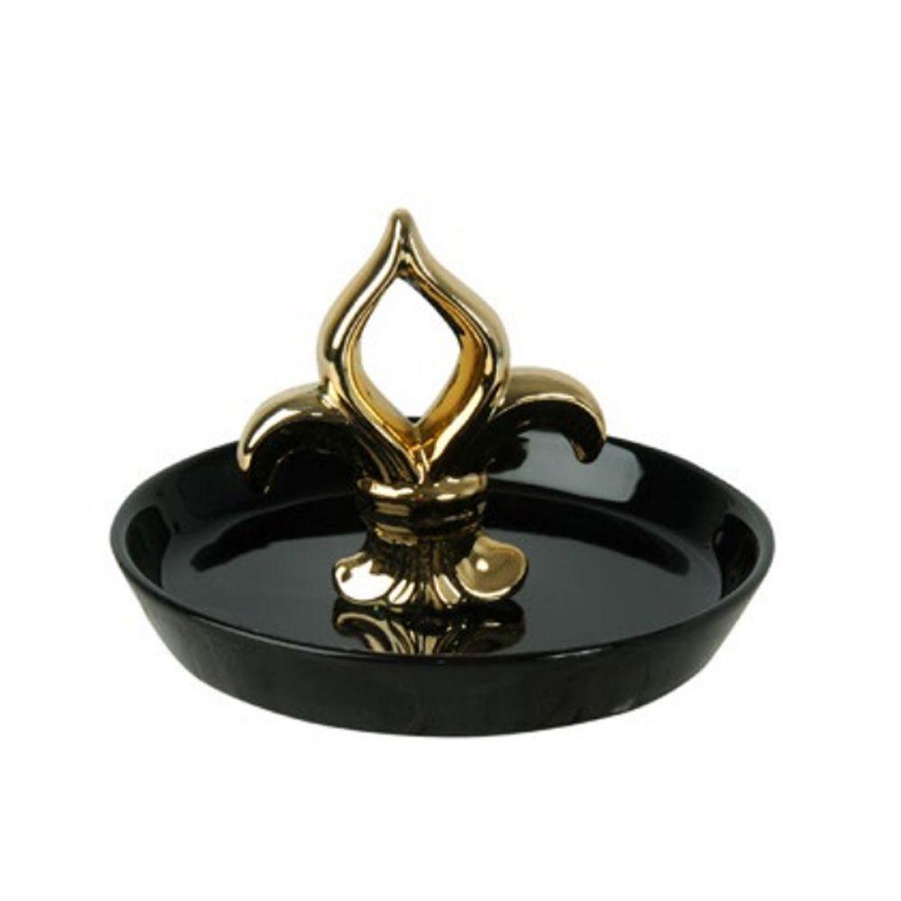 Porta anel em Cerâmica Flor De Lis Preto e Dourado 10,5x13 - Novo Mundo  Mobile