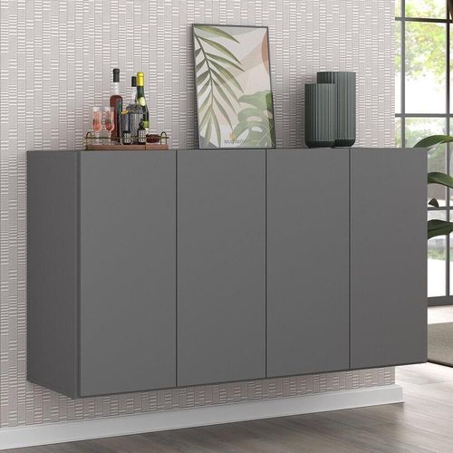 Aparador Buffet 4 Portas Suspenso Grafite Menor preço em Aparador Buffet 4 Portas Suspenso Grafite