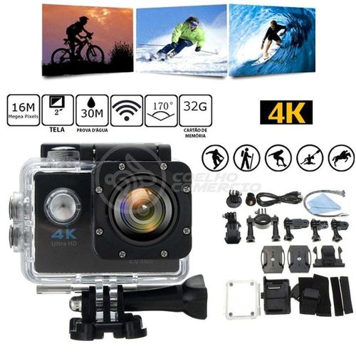 Câmera Digital Action Full Hd Filmadora Sport a Prova D' Agua Preto 12.0mp - Gocam