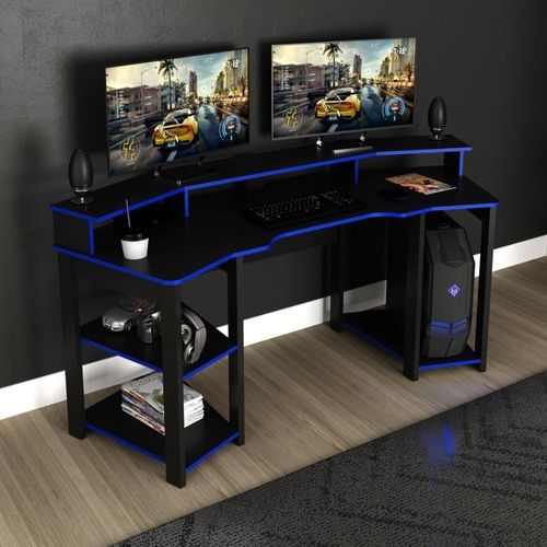 Mesa Gamer Escrivaninha Espaço Cpu Quarto Preto E Azul é ruim? Mesa Gamer Escrivaninha Espaço Cpu Quarto Preto E Azul é boa?