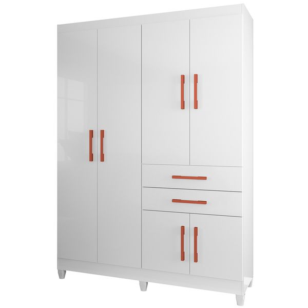 Guarda-Roupa Solteiro POP em MDP 6 Portas 2 Gavetas Branco