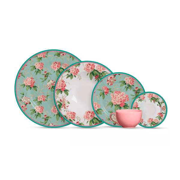 Aparelho de Jantar Sweet Vintage Alleanza, 20 Peças Faiança, Verde e Rosa -1149-001