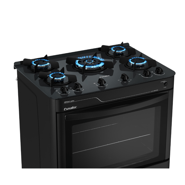 Fogao Esmaltec 5 Bocas Acendimento Automático Preto - Perola Glass Fogão Esmaltec Perola Glass 5115 5bocas Preto