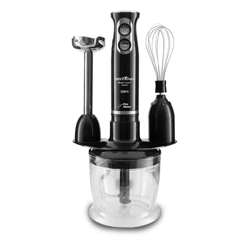 Mixer Britânia 500W Lâminas Pro Maxx Inoxidável BMX400P Preto