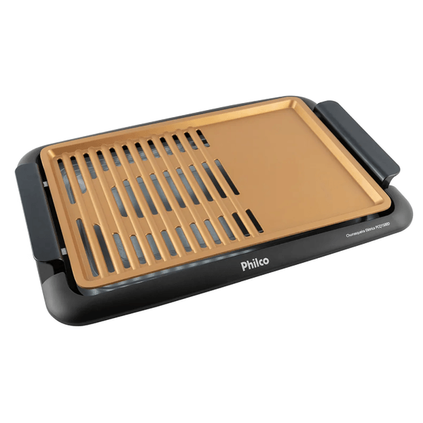 Churrasqueira Elétrica Philco 1500W Grelha Antiaderente Preta/Dourado - PCQ1500D 220V