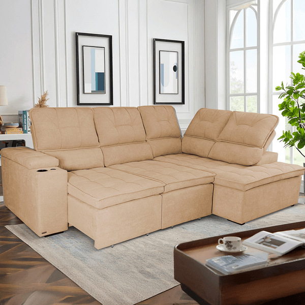 Sofá Retrátil Reclinável 5 Lugares Elegance Hellen Bege