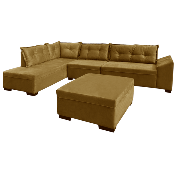 Conjunto Estofado Siena Com Puff - 5 Lugares Caramelo