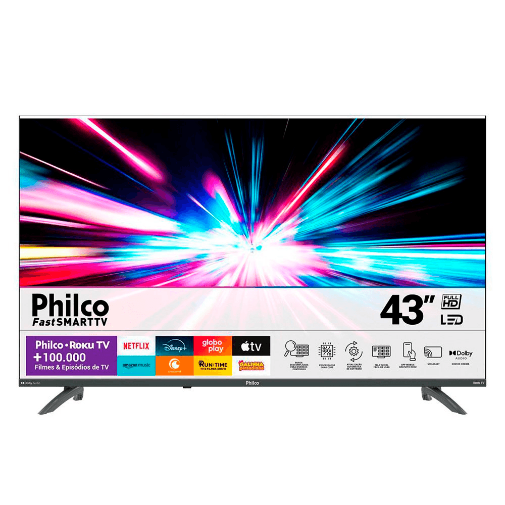 Smart TV LED 43'' Philco Full HD Dolby Audio Cinza Roku TV PTV43VA4REGB