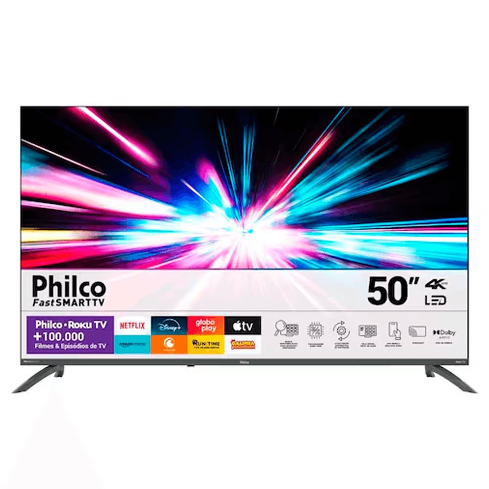 Smart TV 50'' Philco Ultra HD 4K LED Dolby Audio ROKU TV HDR QuadCore Cinza PTV50VA4REGB