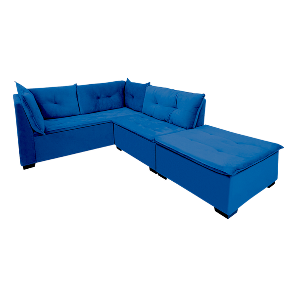 Conjunto Estofado Florença Com Puff Azul
