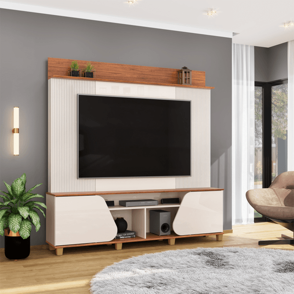 Painel Home MDF/MDP para TV até 70 polegadas Henry Off White / Freijó