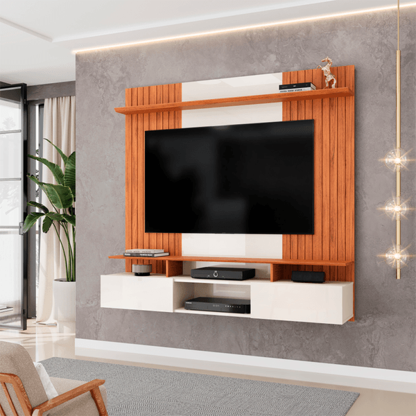 Painel Home Ben em MDF/MDP para TV até 65 polegadas Off White / Freijó