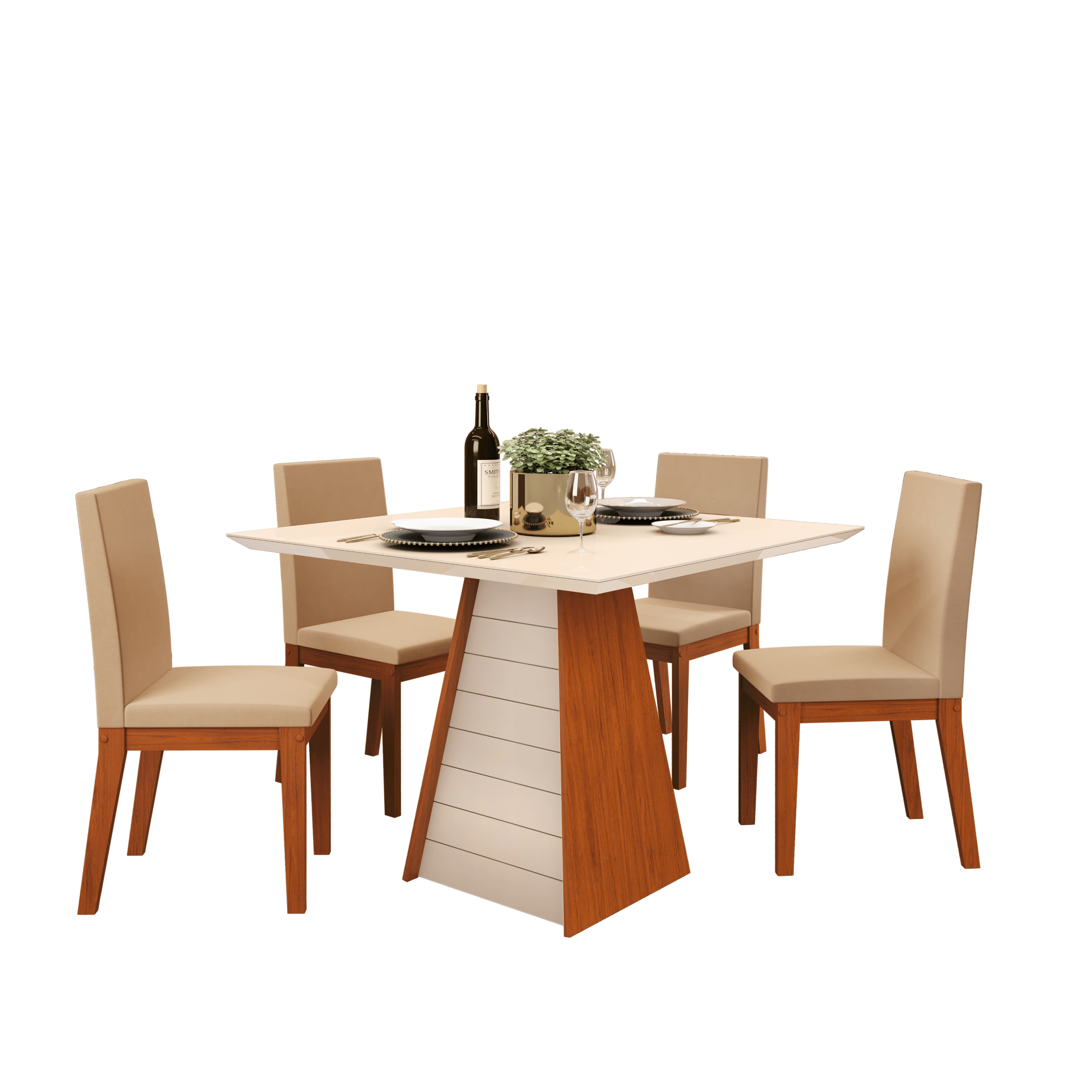 Conjunto Sala de Jantar Fler MDF 4 Cadeiras  90X90