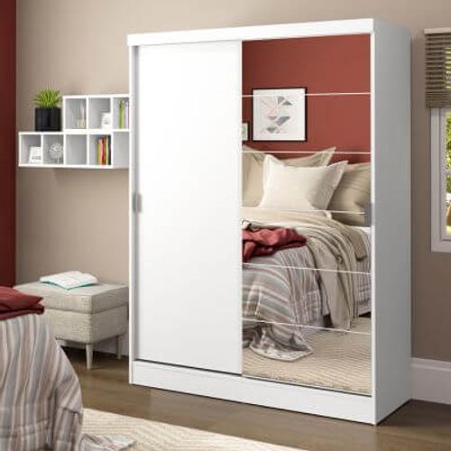 Guarda-Roupa Solteiro Madesa Luke 2 Portas de Correr com Espelho - Cor:Branco Menor preço em Guarda-Roupa Solteiro Madesa Luke 2 Portas de Correr com Espelho - Cor:Branco