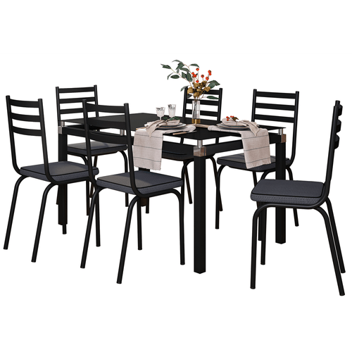 Conjunto Copa Malva com 6 Cadeiras em Aço Carbono - Preto Liso Fosco / Platina Menor preço em Conjunto Copa Malva com 6 Cadeiras em Aço Carbono - Preto Liso Fosco / Platina