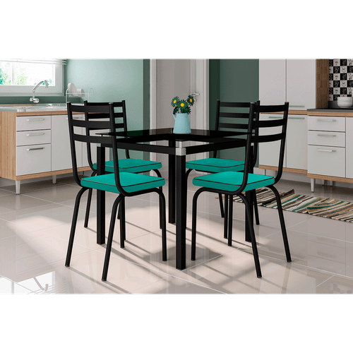 Conjunto Copa Malva com 4 Cadeiras em Aço Carbono 75x75cm - Preto / Azul Turquesa Menor preço em Conjunto Copa Malva com 4 Cadeiras em Aço Carbono 75x75cm - Preto / Azul Turquesa