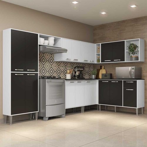 Cozinha Completa com Armário e Balcão com Tampo 8 peças Xangai Soul Multimóveis Branca/Preta - Cozinha Completa c/ Armário e Balcão Xangai Soul Multimóveis Menor preço em Cozinha Completa com Armário e Balcão com Tampo 8 peças Xangai Soul Multimóveis Branca/Preta - Cozinha Completa c/ Armário e Balcão Xangai Soul Multimóveis