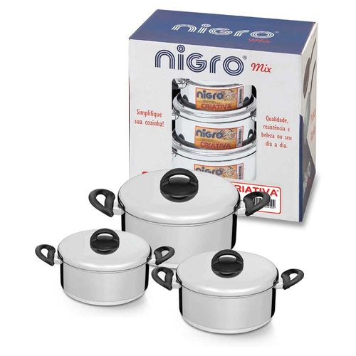 Jogo De CaÇArolas Criativa 3 PeÇAs AlumÍNio Polido Com Tampas Nigro 25490 - - COR: ALUMÃNIO Menor preço em Jogo De CaÇArolas Criativa 3 PeÇAs AlumÍNio Polido Com Tampas Nigro 25490 - - COR: ALUMÃNIO