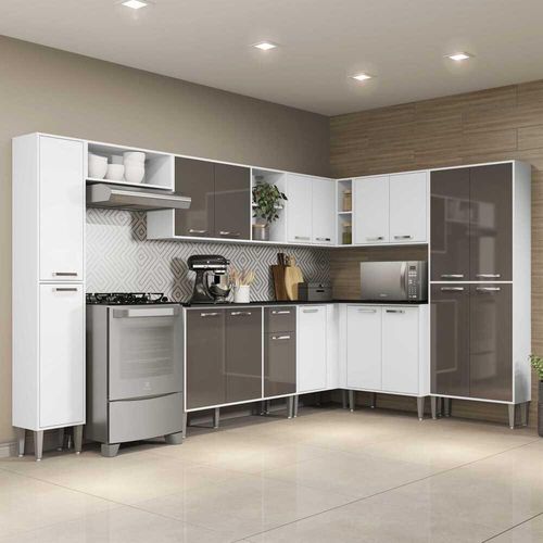 Cozinha Completa com Armário e Balcão com Tampo 9 peças Xangai Rock Multimóveis Branca/Lacca Fumê - Cozinha Completa c/ Armário e Balcão Xangai Rock Multimóveis Menor preço em Cozinha Completa com Armário e Balcão com Tampo 9 peças Xangai Rock Multimóveis Branca/Lacca Fumê - Cozinha Completa c/ Armário e Balcão Xangai Rock Multimóveis