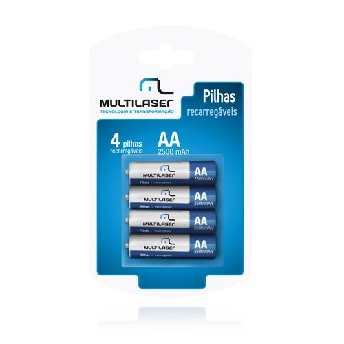 Menor preço em Pilhas Recarregaveis AA Multilaser 2500mAH com 4 Unidades - CB052