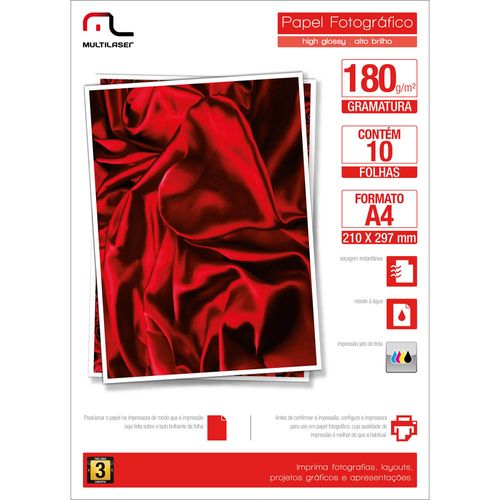Papel Multilaser Fotografico Glossy A4 180G/M2 10Fls - PE030 Menor preço em Papel Multilaser Fotografico Glossy A4 180G/M2 10Fls - PE030