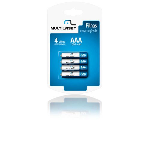 Pilhas Recarregaveis AAA Multilaser 1000mAH com 4 Unidades - CB050 Menor preço em Pilhas Recarregaveis AAA Multilaser 1000mAH com 4 Unidades - CB050