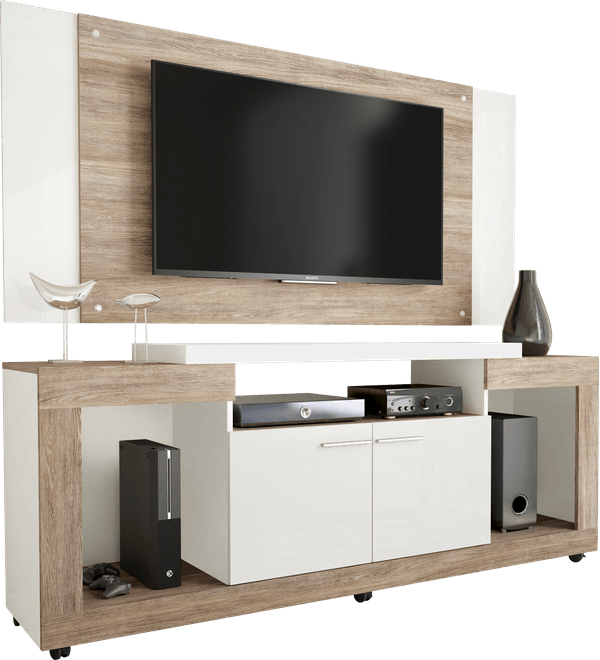 Rack com Painel em MDP, para TV de 55'', 2 Portas - Caemmun Oscar Carvalho / Branco