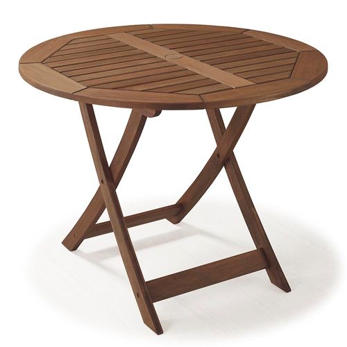 Mesa Redonda Ripada Dobrável para Áreas Externas em Madeira Eucalipto - Maior Durabilidade - Castanho Menor preço em Mesa Redonda Ripada Dobrável para Áreas Externas em Madeira Eucalipto - Maior Durabilidade - Castanho