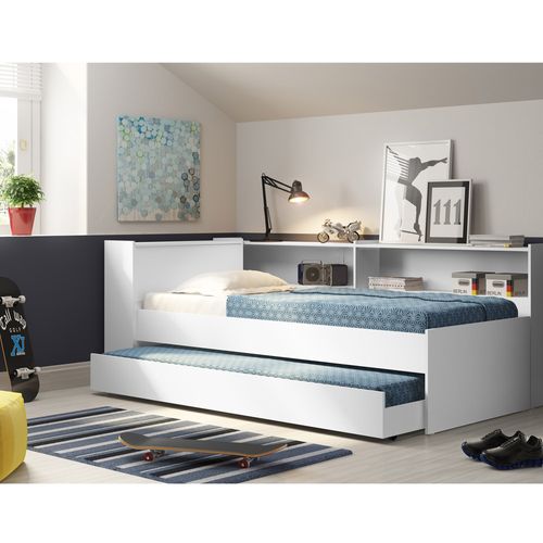 Bicama Infantil com Baú embutido e Prateleira Lateral Branco Brilho - Multimóveis Menor preço em Bicama Infantil com Baú embutido e Prateleira Lateral Branco Brilho - Multimóveis