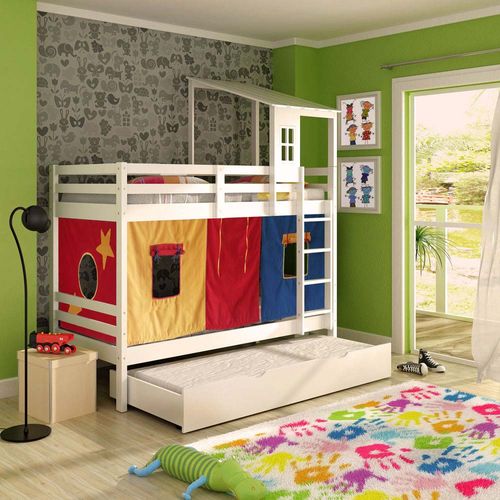 Beliche/ Treliche Teen Play com Telhadinho, Gavetão/ Cama Auxiliar com Rodízios e Tenda Multicores Exclusivo - Casatema Menor preço em Beliche/ Treliche Teen Play com Telhadinho, Gavetão/ Cama Auxiliar com Rodízios e Tenda Multicores Exclusivo - Casatema