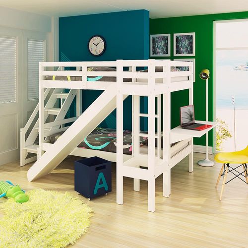 Beliche Teen Play c/ Escorregador Transversal Escrivaninha/ Escada Lateral - Madeira Maciça Menor preço em Beliche Teen Play c/ Escorregador Transversal Escrivaninha/ Escada Lateral - Madeira Maciça