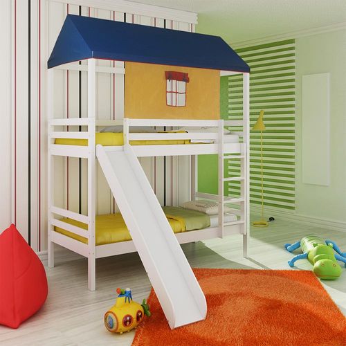 Beliche infantil Teen Play Escorregador, Telhado Completo - Madeira Maciça Branco Lavado - Casatema Menor preço em Beliche infantil Teen Play Escorregador, Telhado Completo - Madeira Maciça Branco Lavado - Casatema