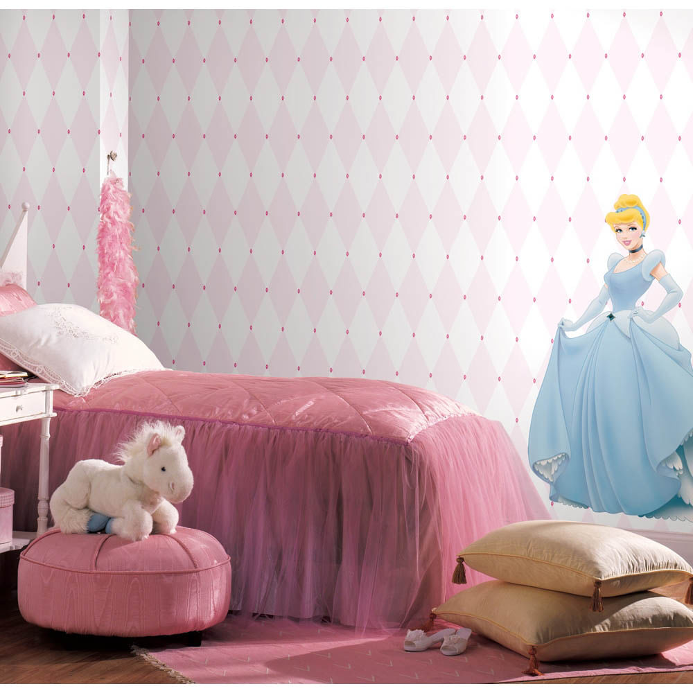 Papel De Parede Princesas Rosa Com Branco Disney York Novo Mundo