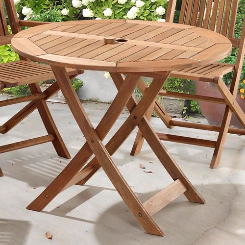 Mesa Redonda Ripada Dobrável para Áreas Externas em Madeira Eucalipto - Maior Durabilidade - Canela Menor preço em Mesa Redonda Ripada Dobrável para Áreas Externas em Madeira Eucalipto - Maior Durabilidade - Canela