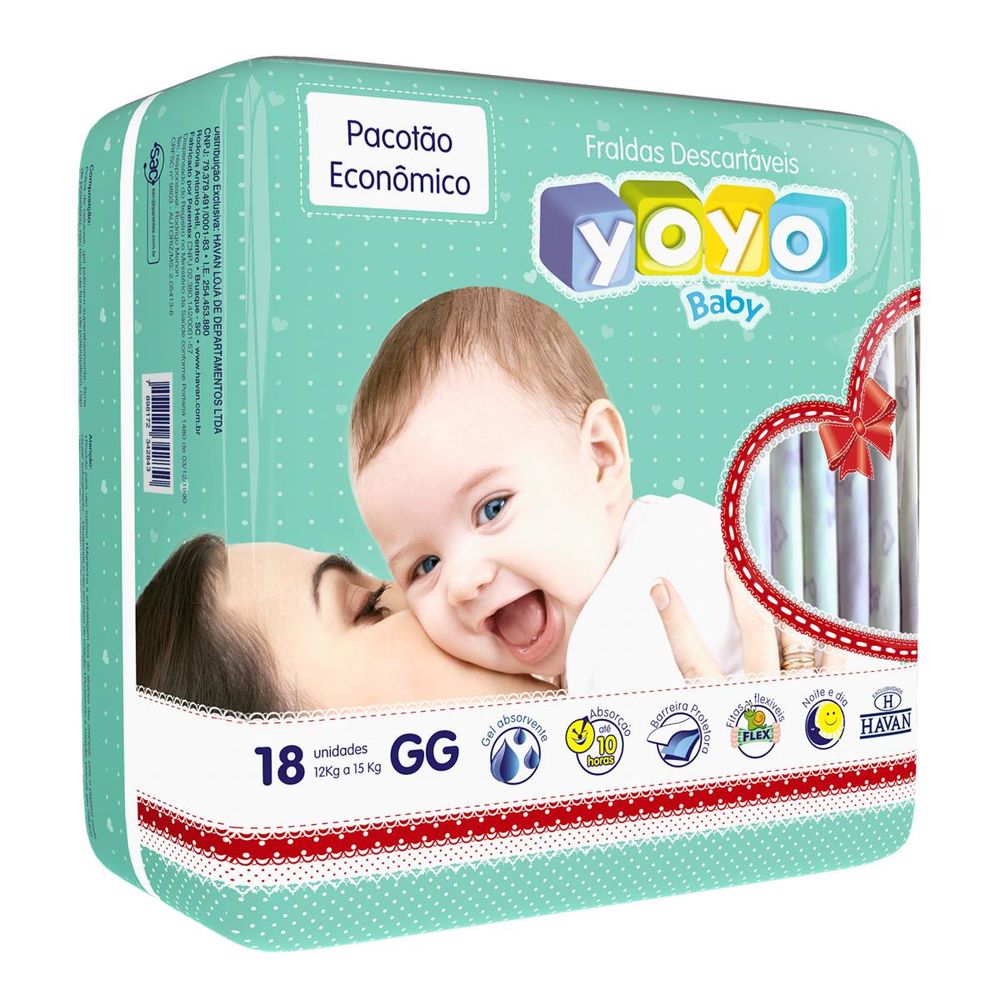 Fralda Descartável Pacotão Econômico GG 18 peças - Yoyo Baby - Novo Mundo  Mobile